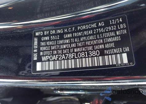 2015 Porsche Panamera Gts from USA, damaged, VIN WP0AF2A78FL081380